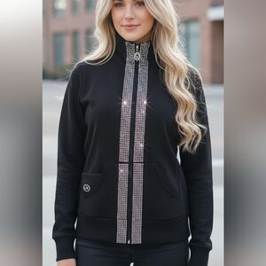 Christine💠Alexander Black COTTON BLEND FULL ZIP UP with Rhinestones STRETCH SzS